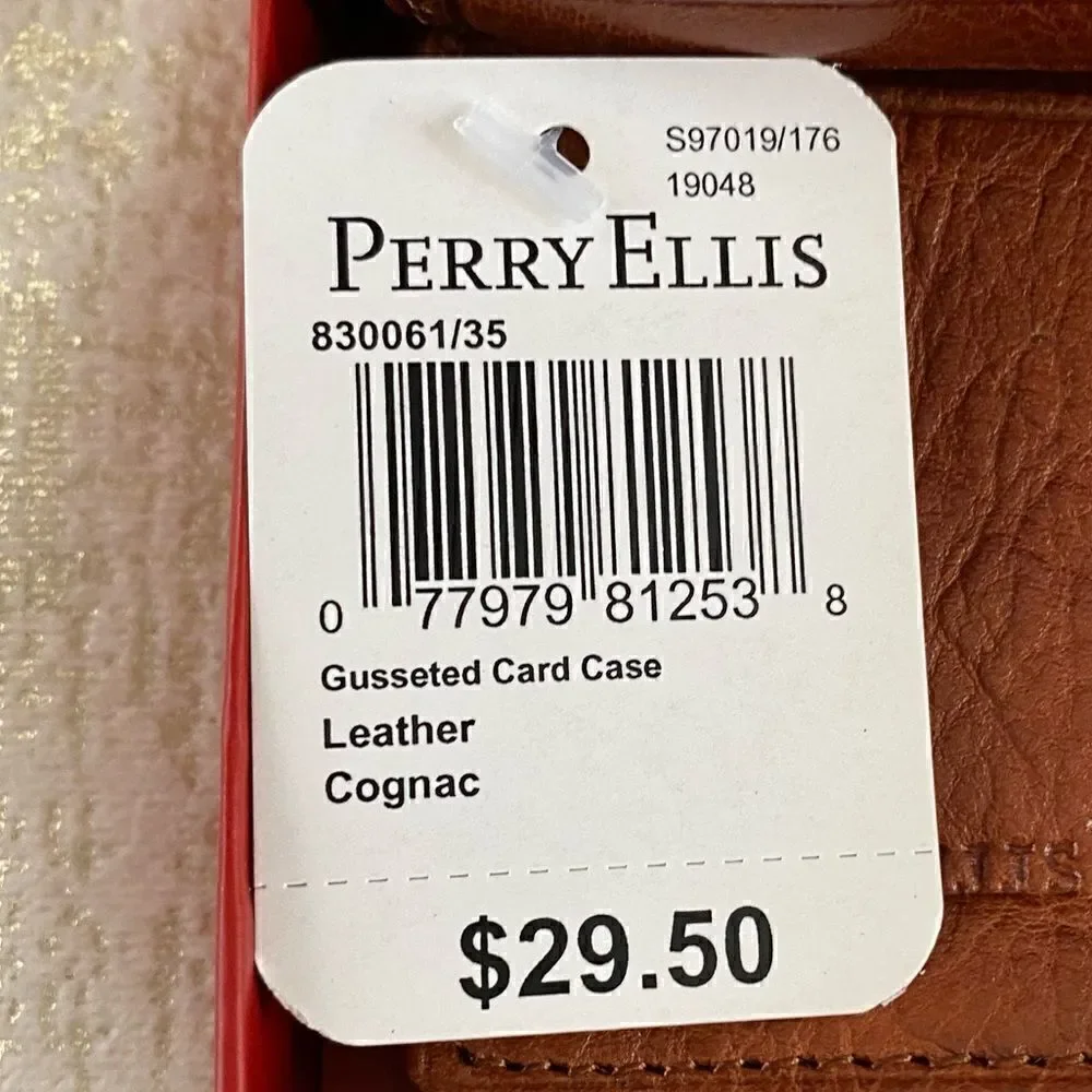 Perry Ellis Men's Portfolio Card Case/ID/Wallet w/Box. Light Brown (Cognac). NWT